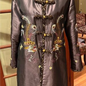 Vintage Embroidered 100% Silk Chinese Jacket w/ Frog Closures, Phoenix Motifs